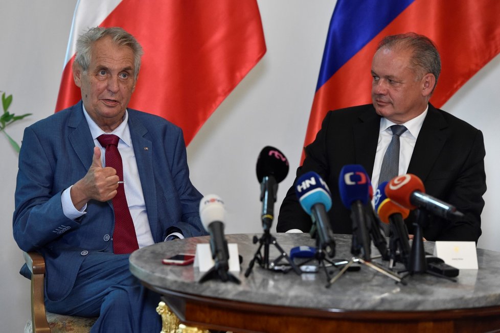 Český prezident Miloš Zeman (vlevo) a jeho slovenský protějšek Andrej Kiska
