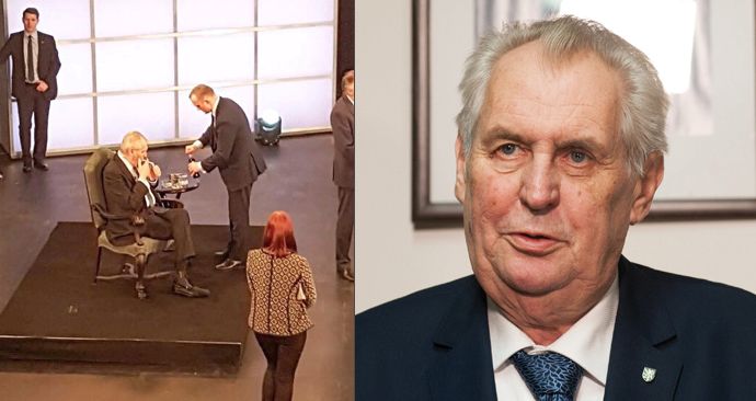 Na Facebooku se objevila fotografie, jak si Miloš Zeman zapálil na Barrandově přímo ve studiu.