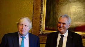 Prezident Miloš Zeman a premiér Velké Británie Boris Johnson