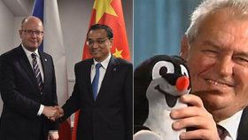 Česko-čínské kontakty v politické praxi: Sobotka se s čínským premiérem sešel v Rize, Zeman předal Číňanům Krtečka.