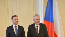 Polský prezident Andrzej Duda a český prezident Miloš Zeman v Praze