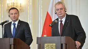 Miloš Zeman přivítal na Pražském hradě polského prezidenta Andrzeje Dudu (15. 3. 2016).
