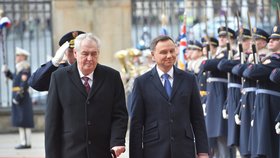 Miloš Zeman přivítal na Pražském hradě polského prezidenta Andrzeje Dudu (15.3.2016)