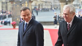 Miloš Zeman přivítal na Pražském hradě polského prezidenta Andrzeje Dudu (15.3.2016)