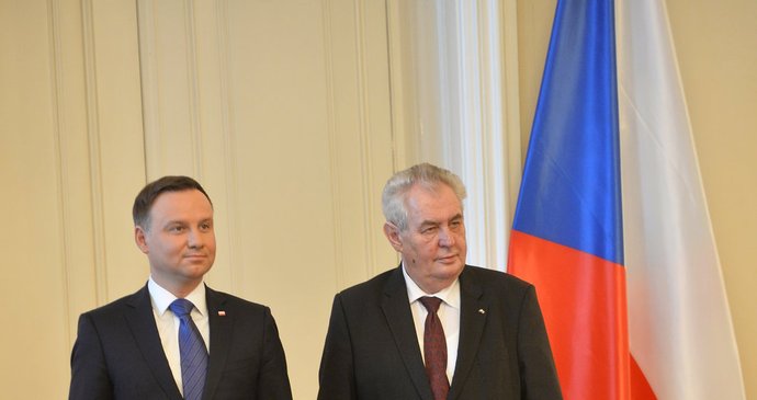 Polský prezident Andrzej Duda a český prezident Miloš Zeman v Praze