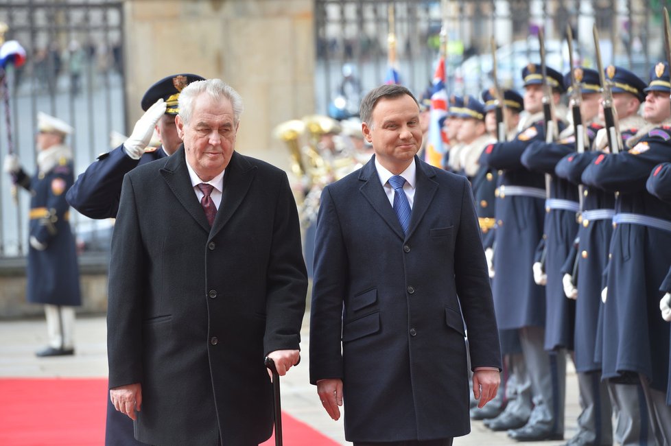 Miloš Zeman přivítal na Pražském hradě polského prezidenta Andrzeje Dudu (15.3.2016)