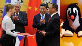Miloš Zeman s čínským prezidentem přihlíželi, jak Karolína Milerová podepsala kontrakt na natáčení "Krteček a panda" v Číně!