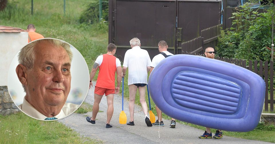 Prezident Zeman vyrazil na svou tradiční plavbu na novoveselský rybník (6. 7. 2017).