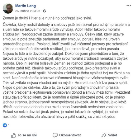 Status expředsedy jesenické pobočky ODS Martina Langa