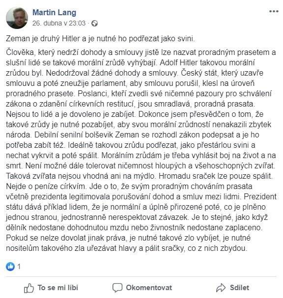 Status předsedy jesenické pobočky ODS Martina Langa
