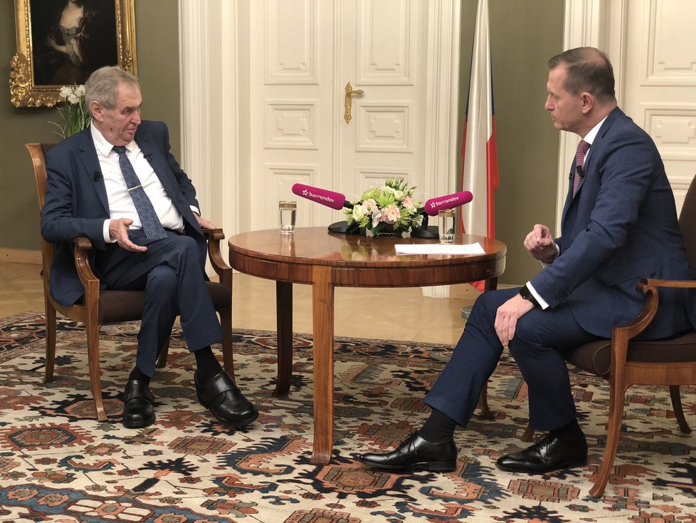 Miloš Zeman na TV Barrandov při rozhovoru s Jaromírem Soukupem (28.11.2019)