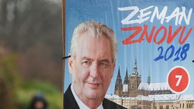 Znovuzvolení prezidenta Miloše Zemana propagují po Praze nové plakáty (na snímku z 28. prosince). Zeman přitom několikrát slíbil, že žádnou kampaň nepovede. Odmítá se proto účastnit i předvolebních debat, za což ho protikandidáti kritizují.