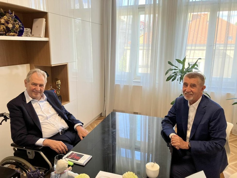 Andrej Babiš na návštěvě v kanceláři Miloše Zemana