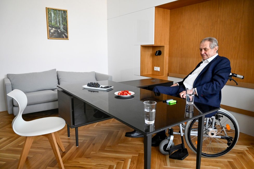 Bývalý prezident Miloš Zeman ve své kanceláři (27. 4. 2023)