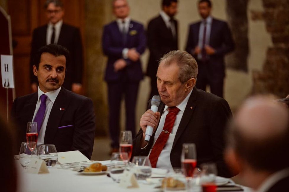 Prezident Miloš Zeman a katarský emír Tamim bin Hamad Sání