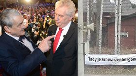 Miloše Zemana v Lomnici vítal nápis „Tady je Schwarzenbergovo“.