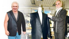 Kdyby si Zeman měl obléci to, co už pro něj salon připravil, byl by oblečený neoblečený. Majitel salonu a jeho kolegyně proto dělají, co mohou, aby inaugurační oblek pro Miloše Zemana byl bčas hotový.