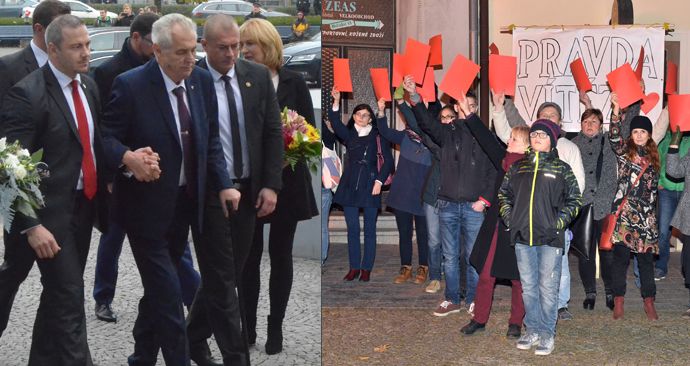 Miloš Zeman v Olomouckém kraji: Podepírán bodyguardy i vypískán odpůrci