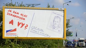 Prezident Miloš Zeman na billboardech strany SPOZ Zemanovci
