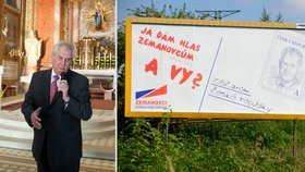 Prezidentská tour, nebo předvolební propagace? Zeman pokračuje v návštěvě jednotlivých krajů, billboardy SPOZ Zemanovců s jeho podobiznou se mezitím objevily u českých silnic..