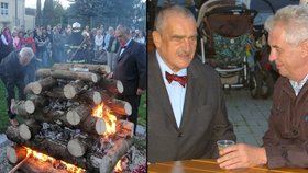 Miloš Zeman a Karel Schwarzenberg se v Lánech sešli u zapálení Masarykovy vatry a kelímku burčáku