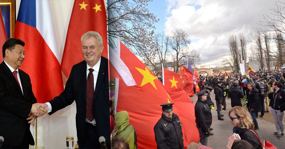 Miloš Zeman přivítal na Hradě čínského prezidenta Si Ťin-pchinga, do ulic vyrazili odpůrci čínské politiky i &#34;vítači&#34;