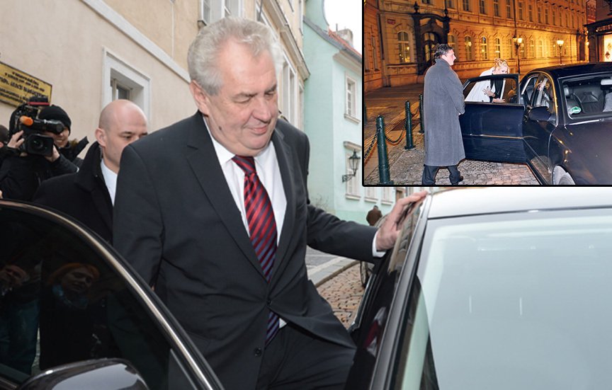 Zatímco Miloš Zeman usedá hned vedle řidiče a výrazně tím riskuje, jeho dcera Kateřina dbá pokynů ochranky více