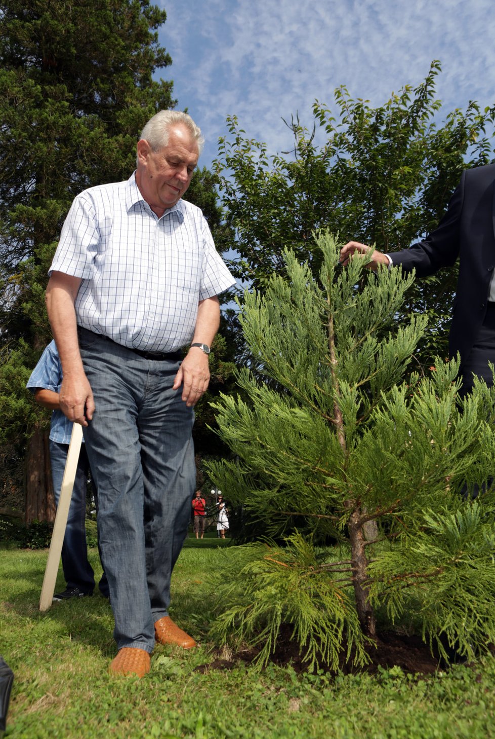 Prezident Miloš Zeman využil slunné soboty k sázení