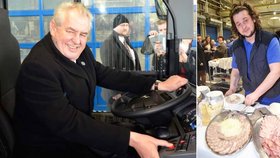 Miloš Zeman si vyzkoušel, jak se cítí řidič autobusu. Ve firmě po něm však zbyl raut, který s radostí spořádali zaměstnanci.