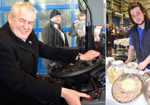 Miloš Zeman si vyzkoušel, jak se cítí řidič autobusu. Ve firmě po něm však zbyl raut, který s radostí spořádali zaměstnanci.