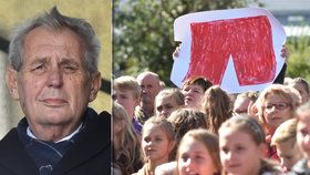 Miloš Zeman navštívil v Olomouckém kraji obec Mohelnice. A peskoval muže, který si přinesl transparent s trenýrkami (26.9.2018).