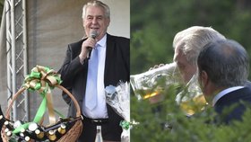 Miloš Zeman s pivem při návštěvě Olomouckého kraje