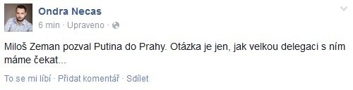 Syn expremiéra Nečase komentoval Zemanovu pozvánku na Facebooku.