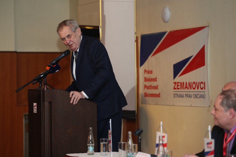 Prezident Miloš Zeman vystoupil na sjezdu Strany práv občanů - zemanovců (7. 3. 2020).