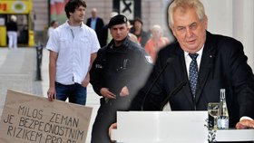 Zeman měl v Německu svůj projev o hrozbě terorismu, demonstrant označil za hrozbu samotného prezidenta