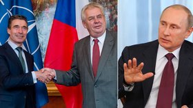 Zatímco prezident Zeman si potřásl rukou se šéfem NATO Rasmussenem, ruský prezident Putin varoval EU před narušením dodávek ruského plynu