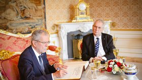 Rakouského prezidenta Van der Bellena přijal Miloš Zeman na Pražském hradě v červnu 2017.