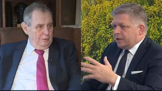 Miloš Zeman a Robert Fico při společné debatě ve slovenské televizi TA3
