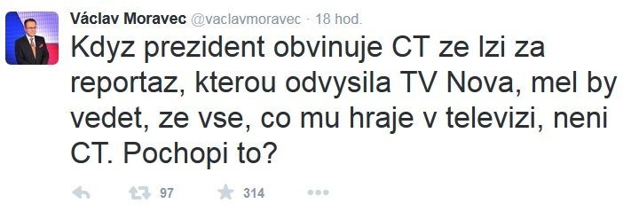 Zemanova slova o ČT a jejích údajných lžích komentoval Václav Moravec.
