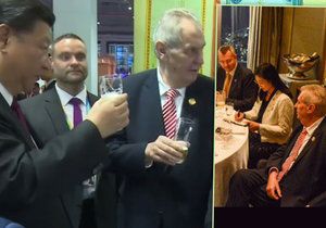 Miloš Zeman si v Číně stihl připít u českého stánku se Si Ťin-pchingem i povečeřet s představiteli CITIC