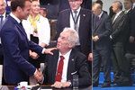 Prezident Zeman v Bruselu na summitu NATO: Pozdravil ho Macron, při focení dostal židli.