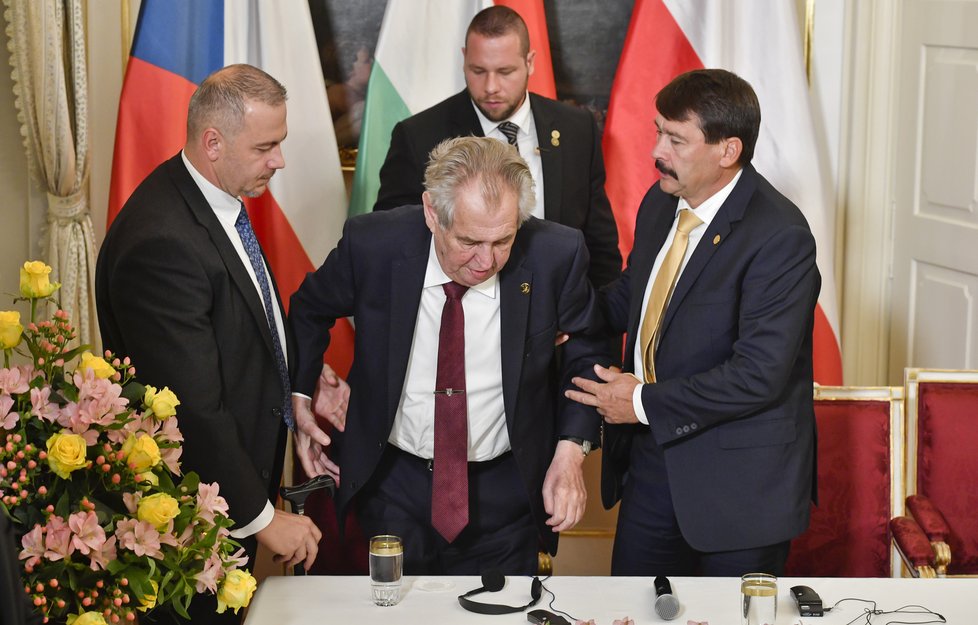 Summit V4 v Lánech: Prezidentovi Zemanovi pomíal i maďarský prezident János Áder