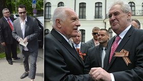 Na ruské velvyslanectví dorazili herec martin Dejdar s nohavicemi na Havla, exprezident Klaus i současná hlava státu Zeman