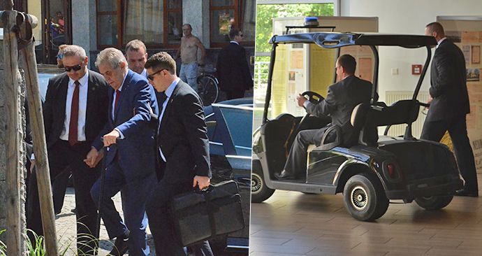 Prezident Miloš Zeman se po krajském úřadu na Vysočině vozil v golfovém vozíku (26.5 2019)