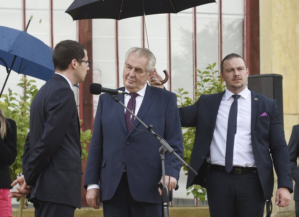 Miloš Zeman v zámeckém parku v Čechách pod Kosířem zasadil památeční strom.