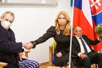 Zeman přivítal v Praze Čaputovou. Loni za ním jela prezidentka do nemocnice, letos na Hrad