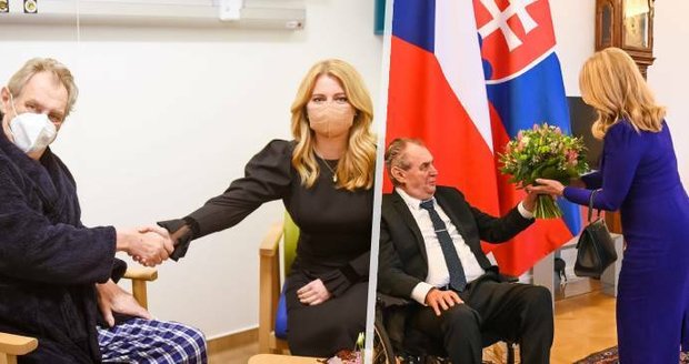 Zeman přivítal v Praze Čaputovou. Loni za ním jela prezidentka do nemocnice, letos na Hrad