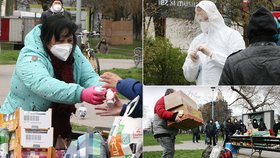 Spolek Filantropie u pražského Hlavního nádraží organizuje potravinovou sbírku a testování na koronavirus pro lidi bez domova. (15. dubna 2021)