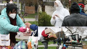 Spolek Filantropie u pražského Hlavního nádraží organizuje potravinovou sbírku a testování na koronavirus pro lidi bez domova. (15. dubna 2021)