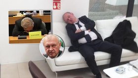 Miloslav Ransdorf je zkrátka spáč! Usnul na lavici v europarlamentu, na tomto bílém gauči to však měl o něco pohodlnější